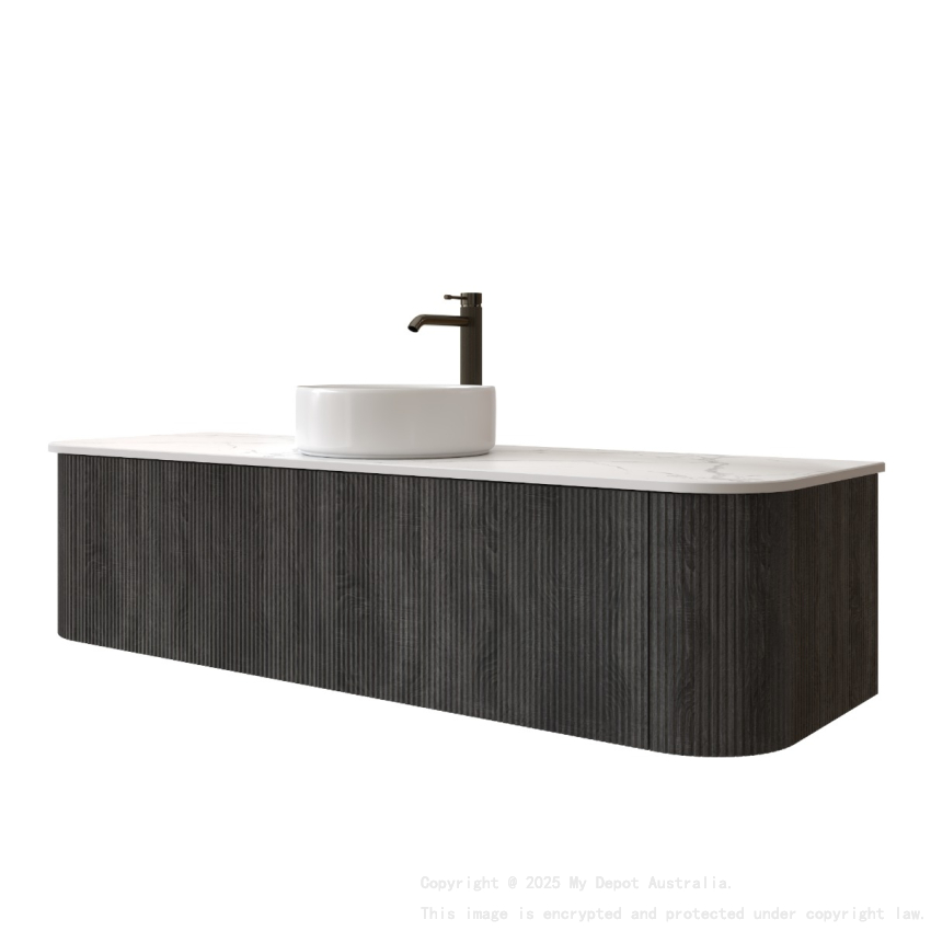 Kiama 1500mm Dark Grey 2 Drawers Curved Wall Hung Fluted Bathroom Vanity