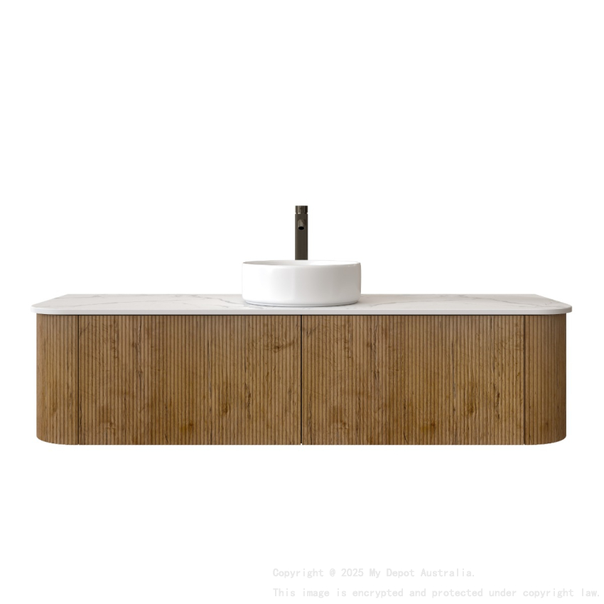 1500mm Kiama Prime Oak 2 Drawers Curved Fluted Wall Hung Vanity Cabinet Only