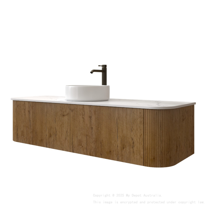 1500mm Kiama Prime Oak 2 Drawers Curved Fluted Wall Hung Vanity Cabinet Only