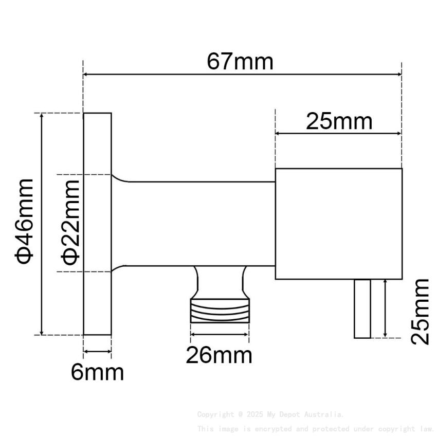Round Chrome Brass 1/4 Turn Washing Machine Stop Tap Wall Mounted