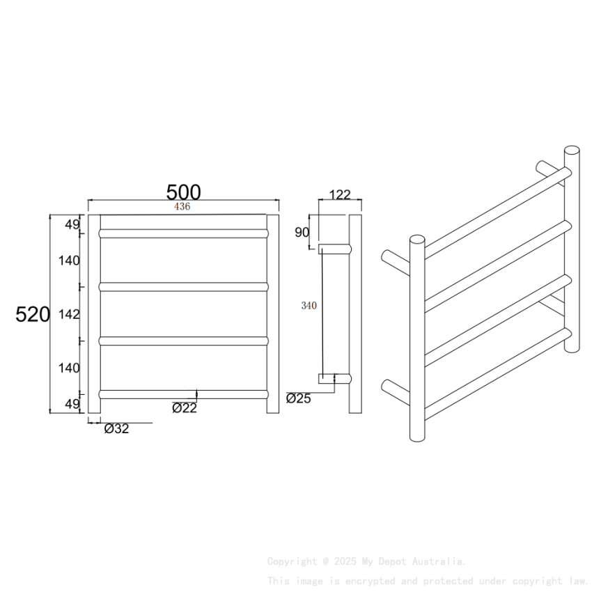 Chrome Round Electric Heated Towel Rack 4 Bars
