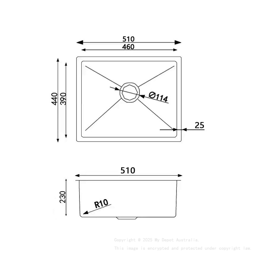 510*440*230mm Single Bowl Top/Undermount Kitchen/Laundry Stainless Steel Sink
