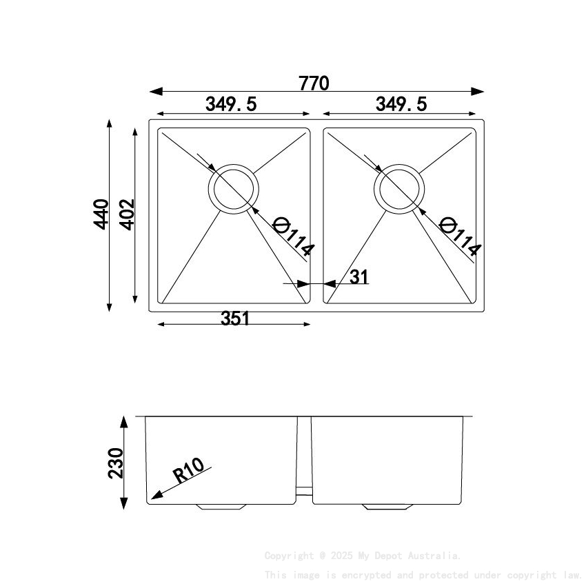 770*440*230mm Double Bowls Top/Undermount Kitchen/Laundry Stainless Steel Sink