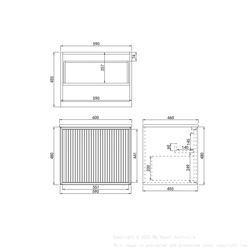590X455X480mm Matte Black Kliff Modern Fluted Wall Hung Vanity PVC Cabinet