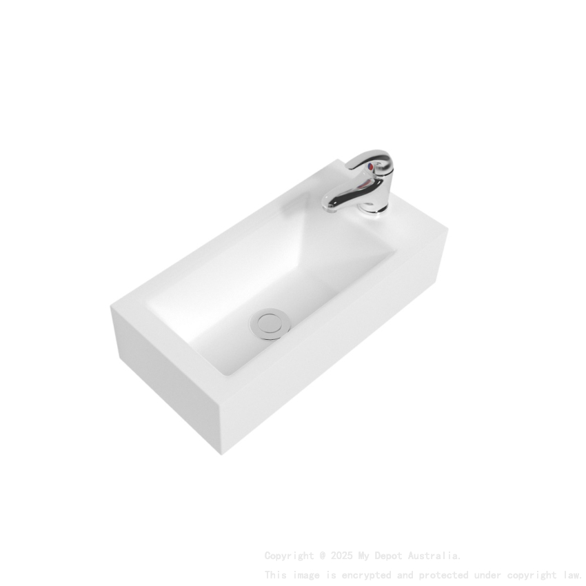500mm Gloss White Thin Edge Ceramic Vanity Top Right Tap Hole