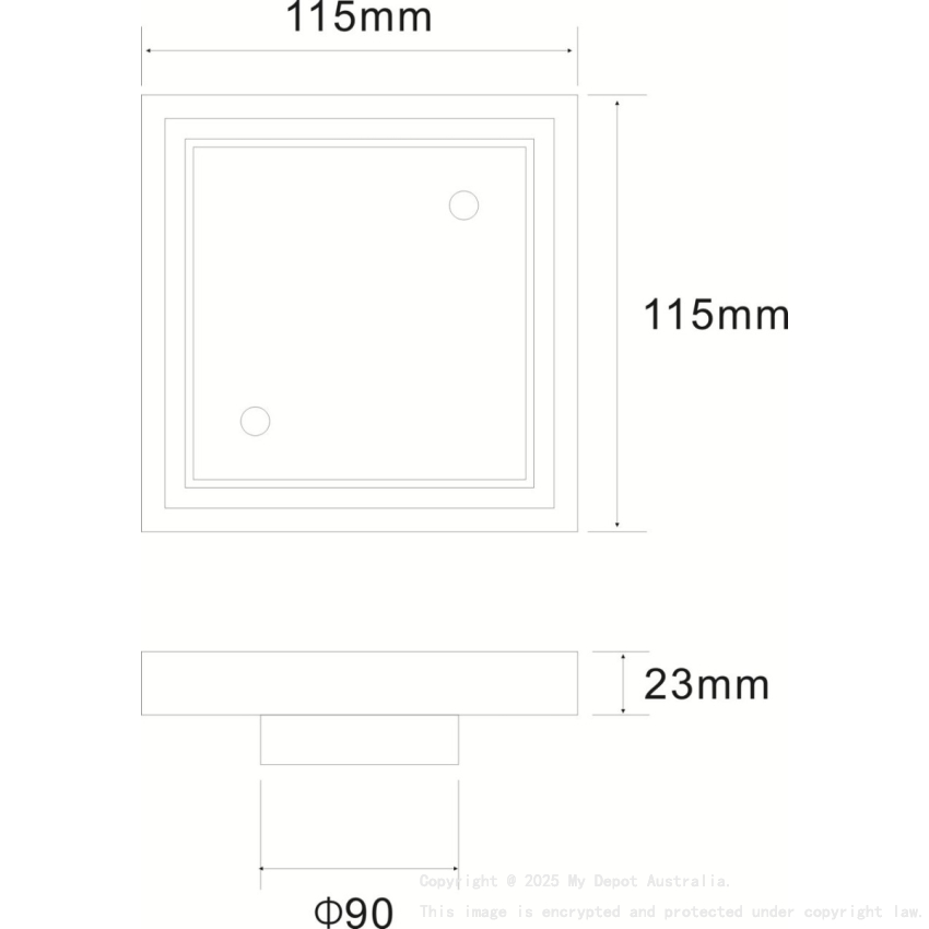 115X115mm Brushed Chrome Square Tile Insert Floor Drain(90mm Outlet)