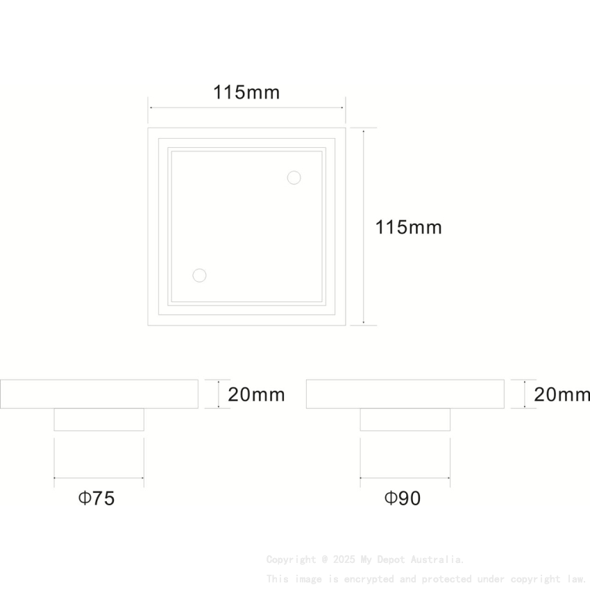 115X115mm Brushed Chrome Slim Square Tile Insert Floor Drain(90mm Outlet)