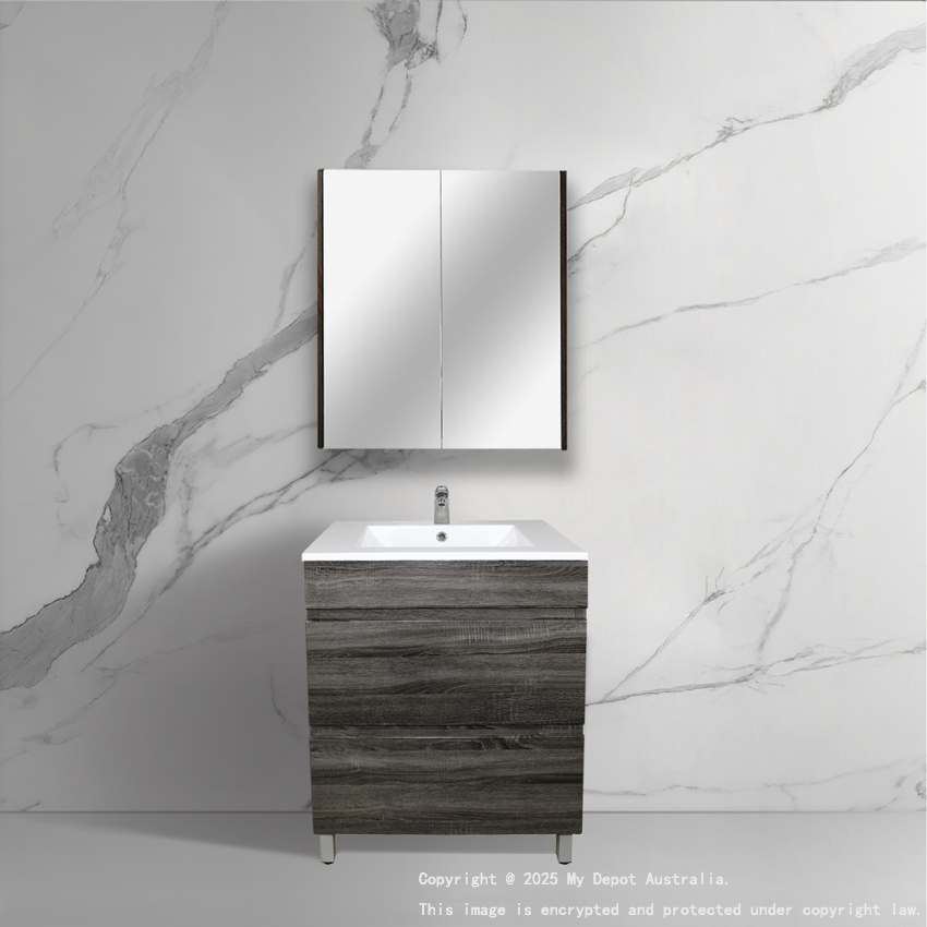 600mm Dark Grey MDF Bathroom Vanity 2 Drawers Free Standing Cabinet Only