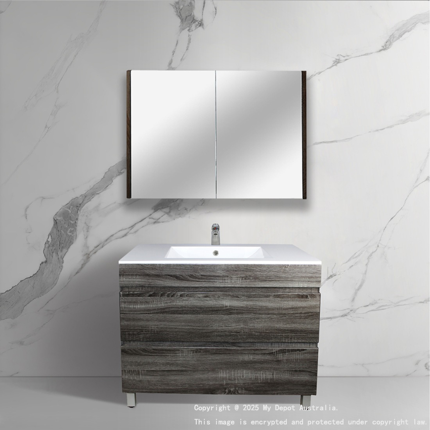 900mm Dark Grey MDF Bathroom Vanity 2 Drawers Free Standing Cabinet Only