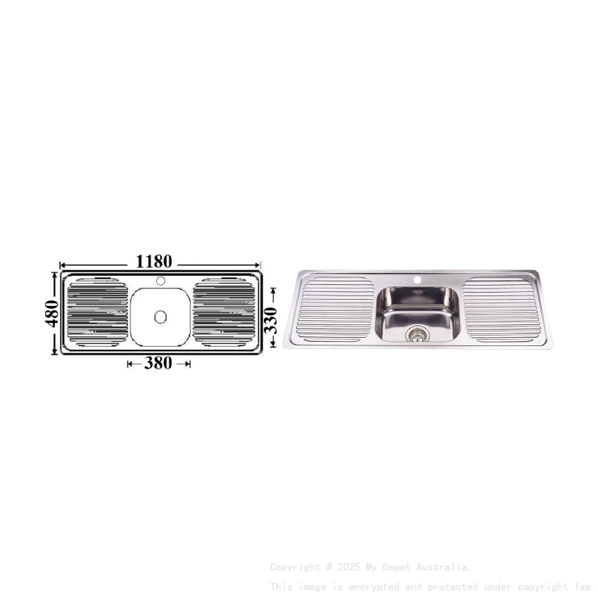 Single Bowl & Double Drainer 1180 x 480mm