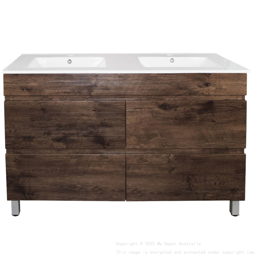 1200mm Dark Oak MDF Bathroom Vanity 4 Drawers Free Standing Cabinet Only