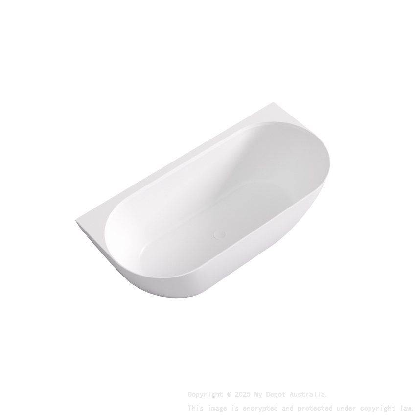 1700*800*550mm Matte White Ellips Back To Wall Free Standing Acrylic Bathtub No Overflow Matte White Waste And Pipe Included