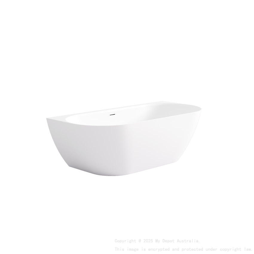 1500*770*551mm Matte White Ellips Back To Wall Free Standing Acrylic Bathtub  With Overflow Matte White Waste And Pipe Included