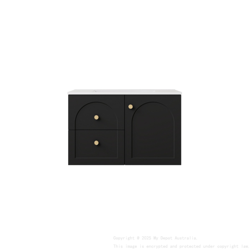 740*455*470mm Matte Black Chester Federation Wall Hung PVC Cabinet,Left Hand Drawers