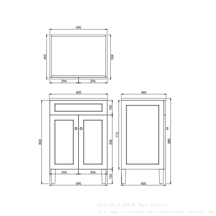 590X455X860 Matte Black Harold Federation Free Standing PVC Cabinet