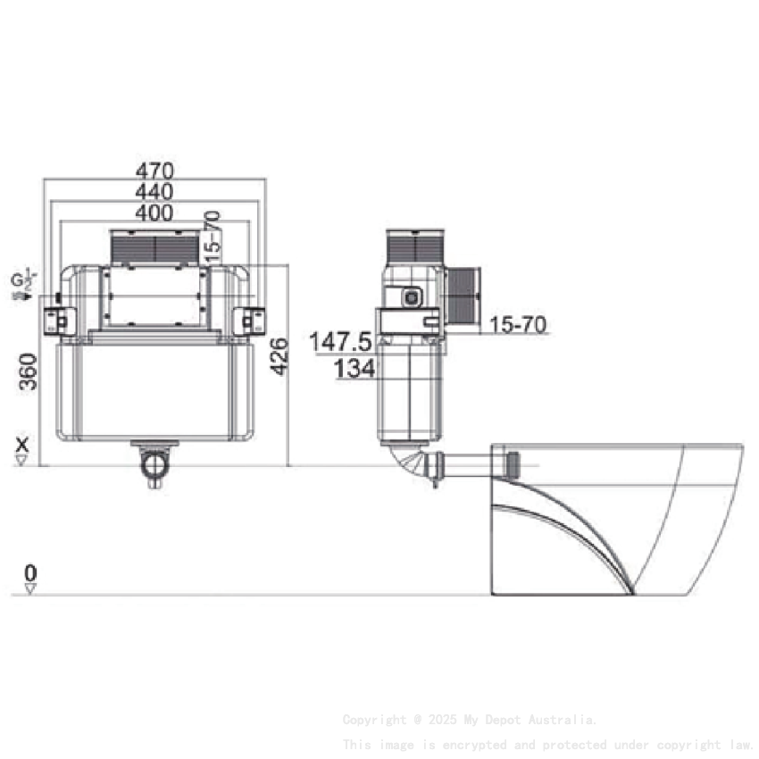 Agena R&T Lower Counter Inwall Floor Toilet Suite Gloss White Rimless Floor Pan