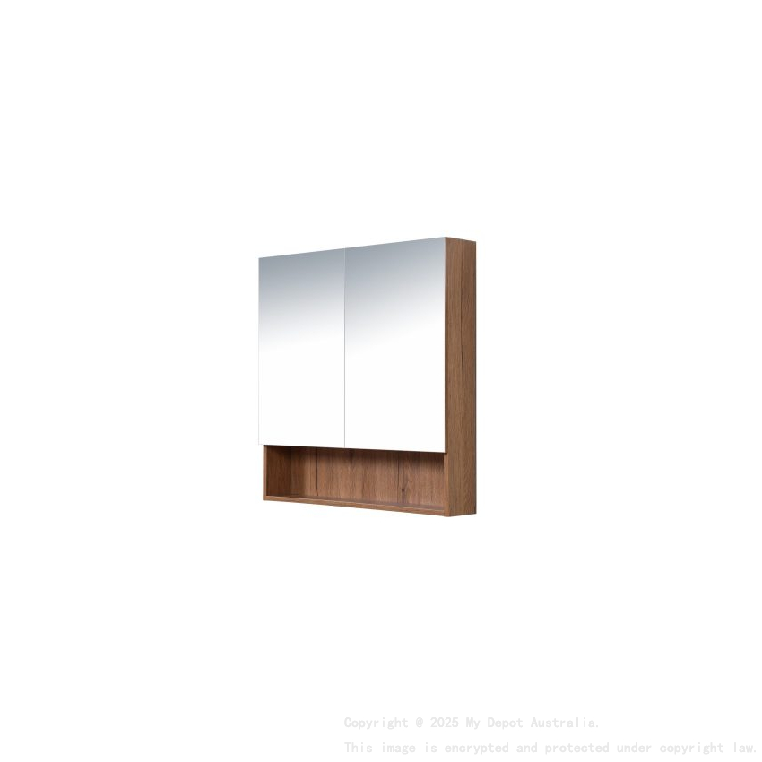 600*150*780mm Canyon Oak Wall Hung Woodgrain Mirror Cabinet Two Doors 