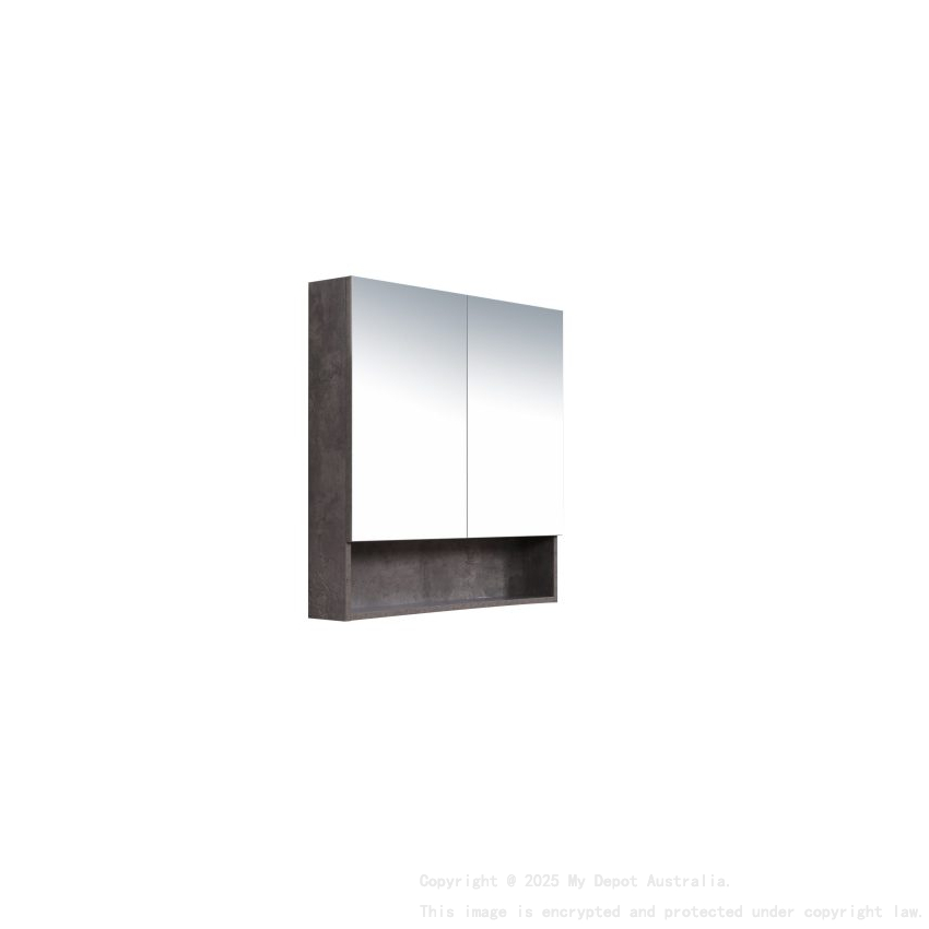 600*150*780mm Rock Cemento Wall Hung Woodgrain Mirror Cabinet Two Doors 