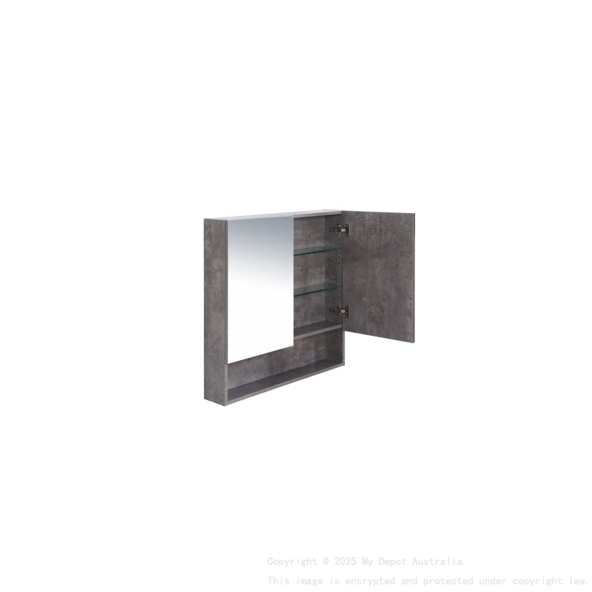 900*150*780mm Rock Cemento Wall Hung Woodgrain Mirror Cabinet Two Doors 