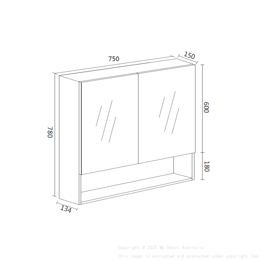 750*150*780mm Canyon Oak Wall Hung Woodgrain Mirror Cabinet Two Doors 