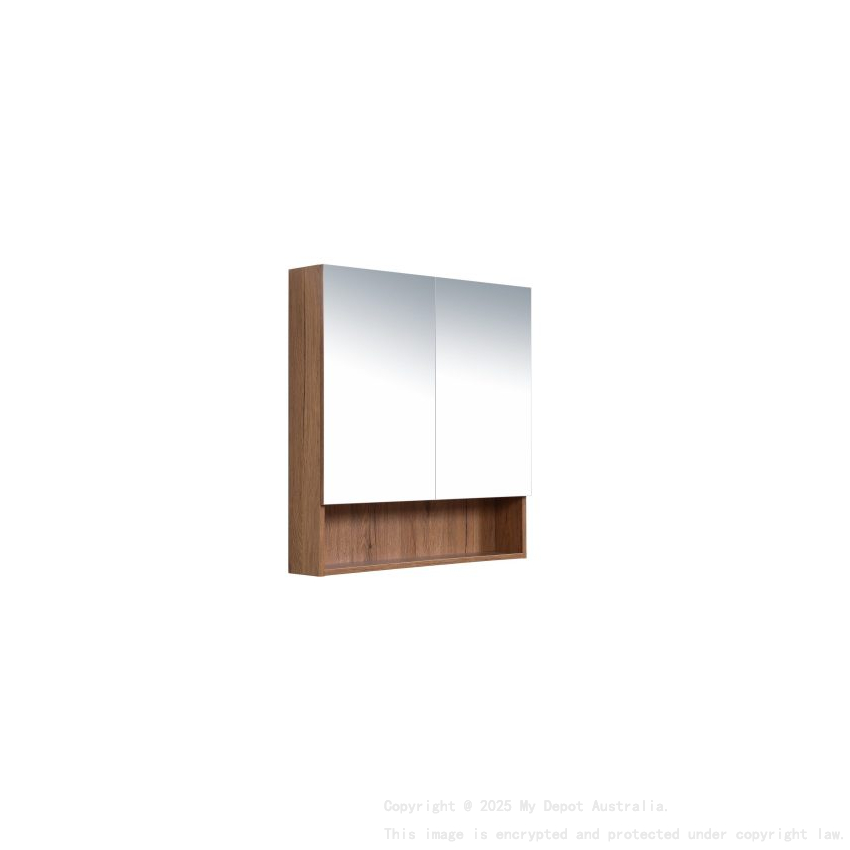 750*150*780mm Canyon Oak Wall Hung Woodgrain Mirror Cabinet Two Doors 