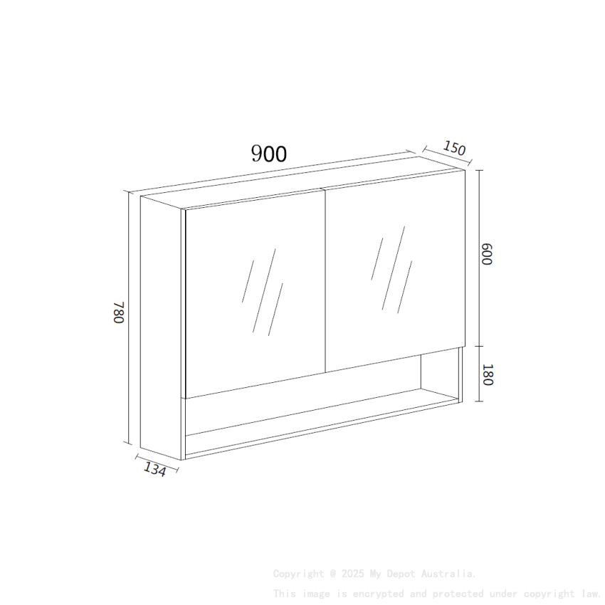 900*150*780mm Rock Cemento Wall Hung Woodgrain Mirror Cabinet Two Doors 