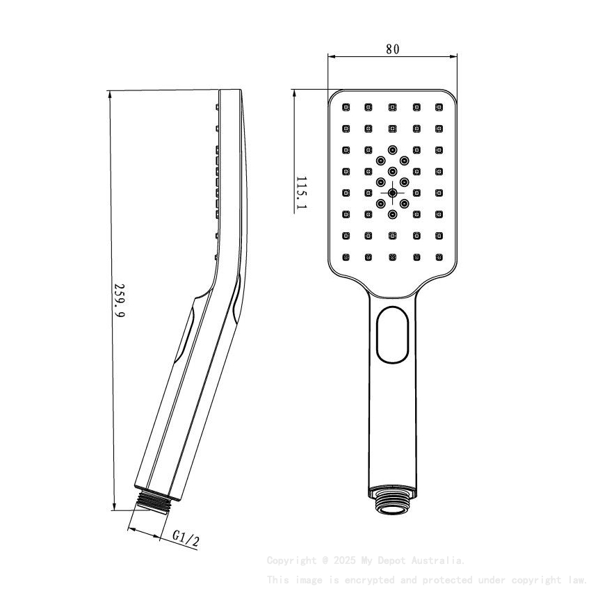 Square 3 Functions Gun Metal Grey Rainfall Handheld Shower Head