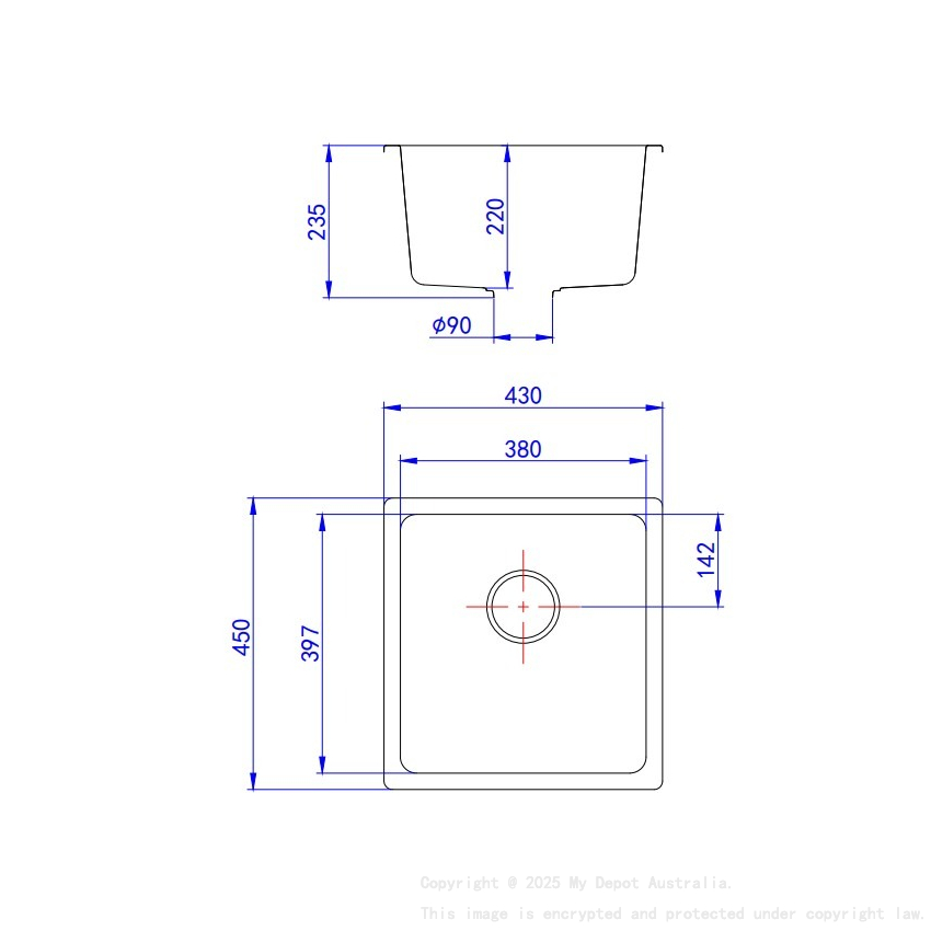 Size:430*450*235mm Bowl:397X380X235mm Artic White Crete Granite Sink Single Bowl