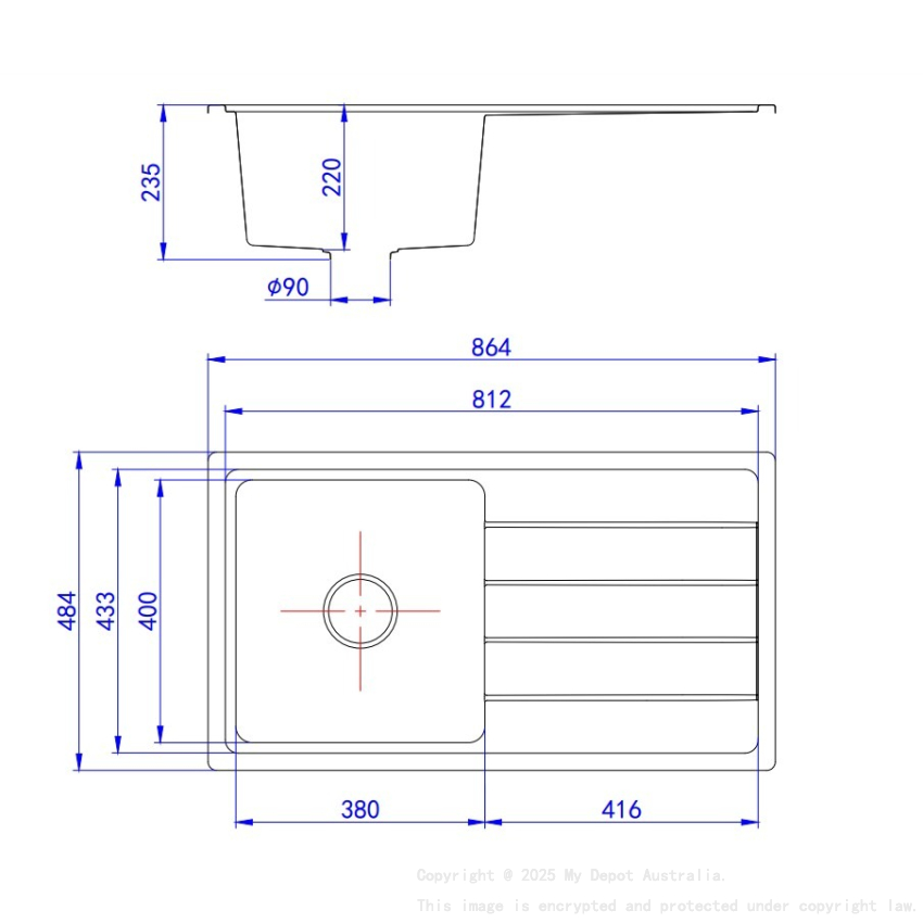 Size:864*484*235mm Bowl Size:380X400X235mm Matte Black Gabrio Granite Sink With Work Station