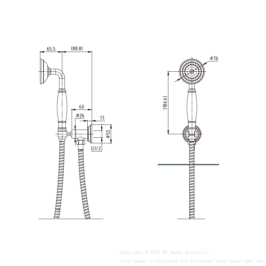 Clasico Handshower On Wall Outlet Bracket Chrome
