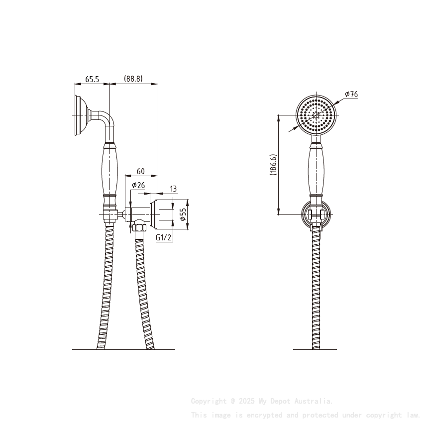 Clasico Handshower On Wall Outlet Bracket in Brushed Gold