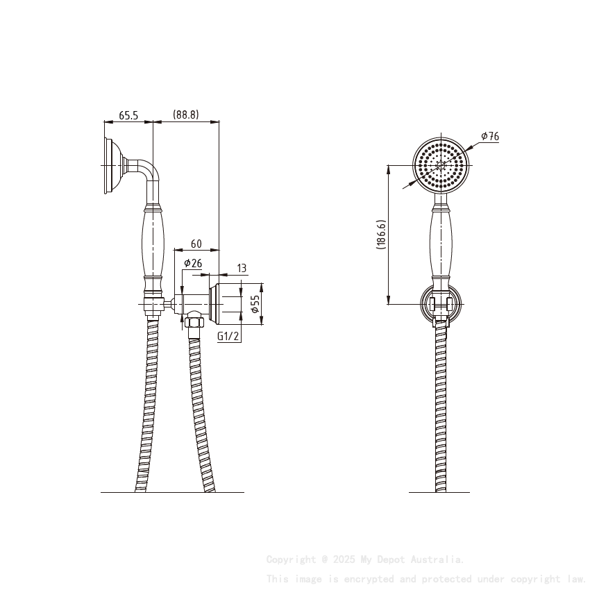 Clasico Handshower On Wall Outlet Bracket in Brushed Nickel