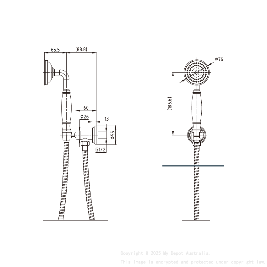 Clasico Handshower On Wall Outlet Bracket in Matt Black