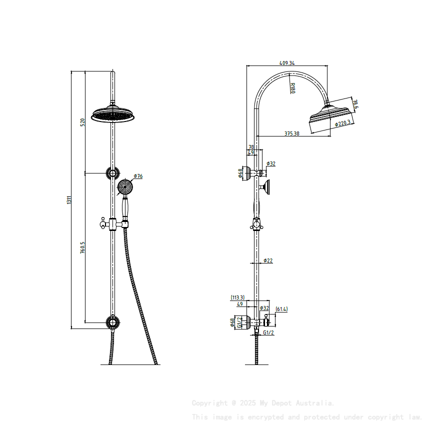 Clasico Combination Shower Set in Matt Black