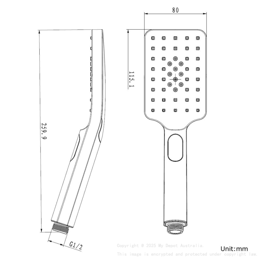 Esperia Square ABS Gun Metal Grey Hand Shower Spray