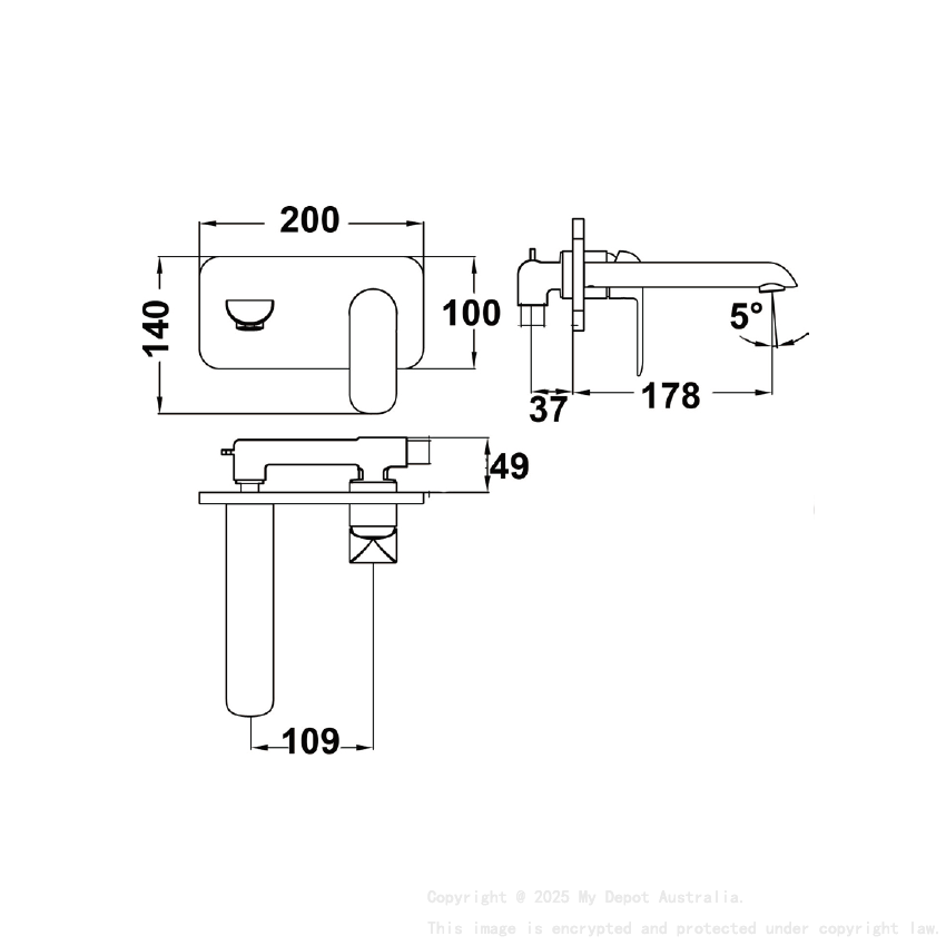 Kara Wall Basin Mixer Brushed Gold