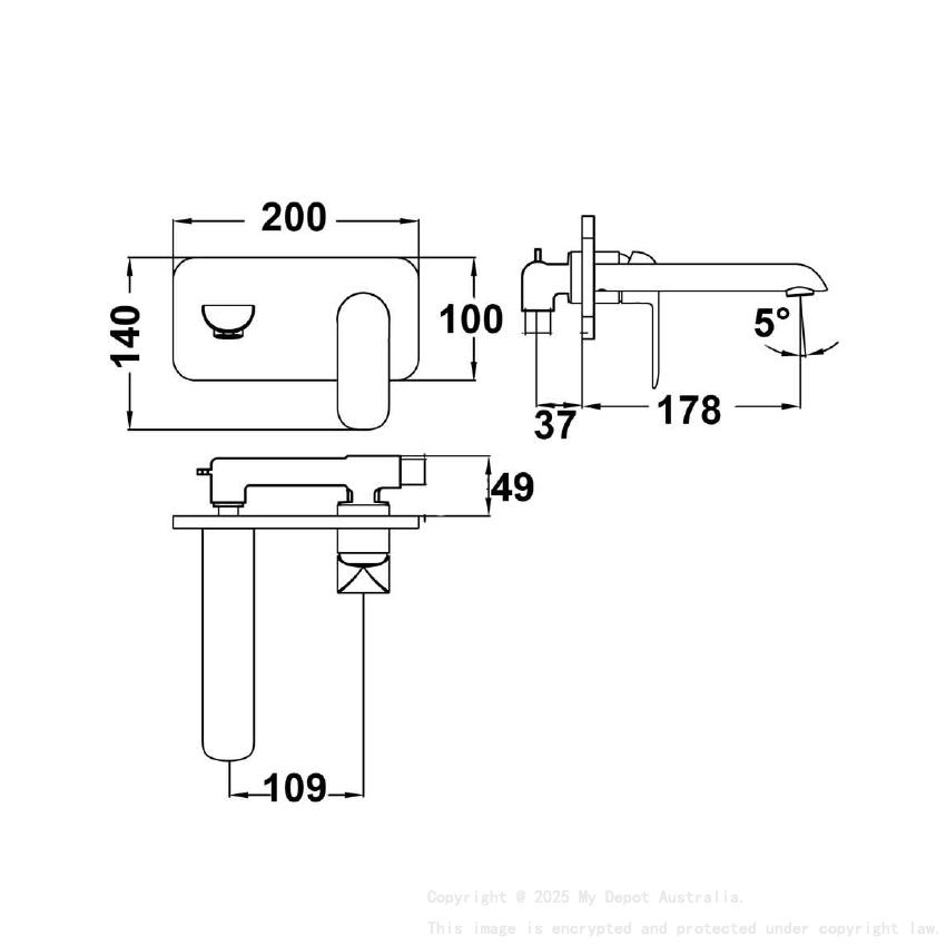 Kara Wall Basin Mixer Black & Rose Gold Handle