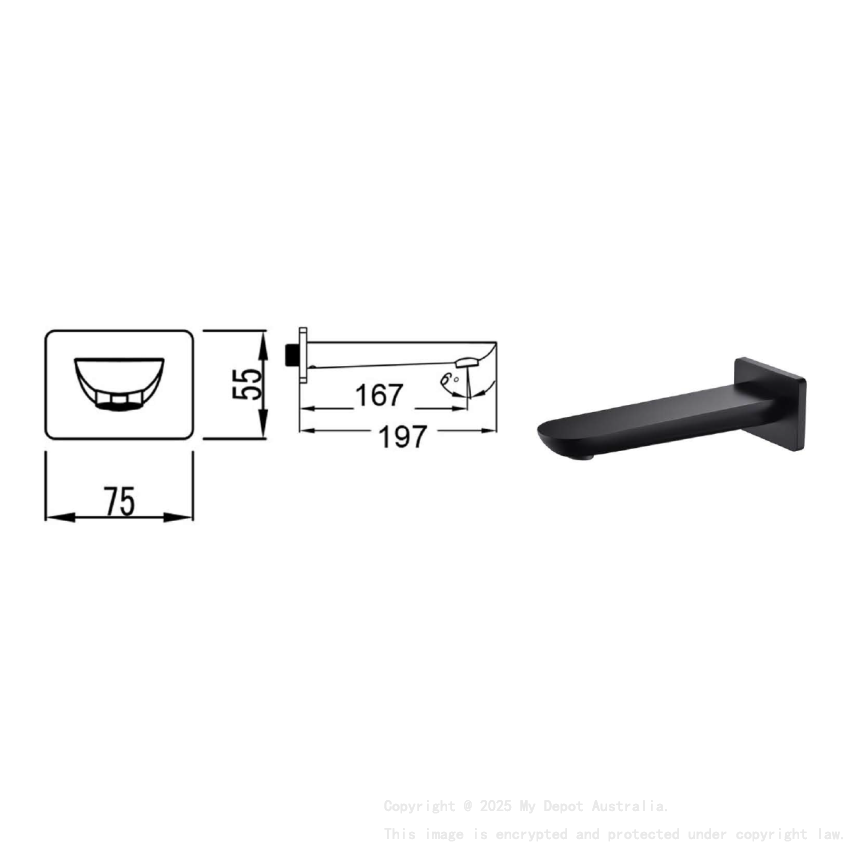 Kara Bath Spout Matt Black