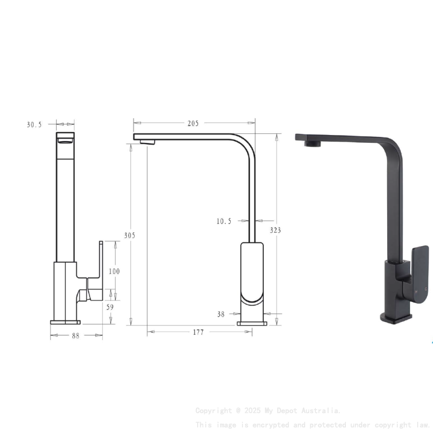 Flores Sink Mixer Matt Black