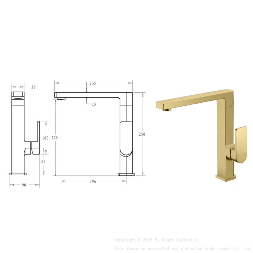 Flores Sink Mixer Brushed Gold