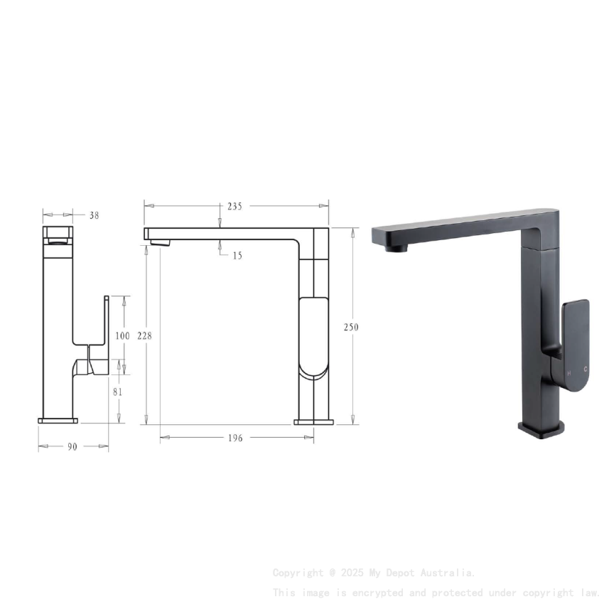 Flores Sink Mixer Matt Black