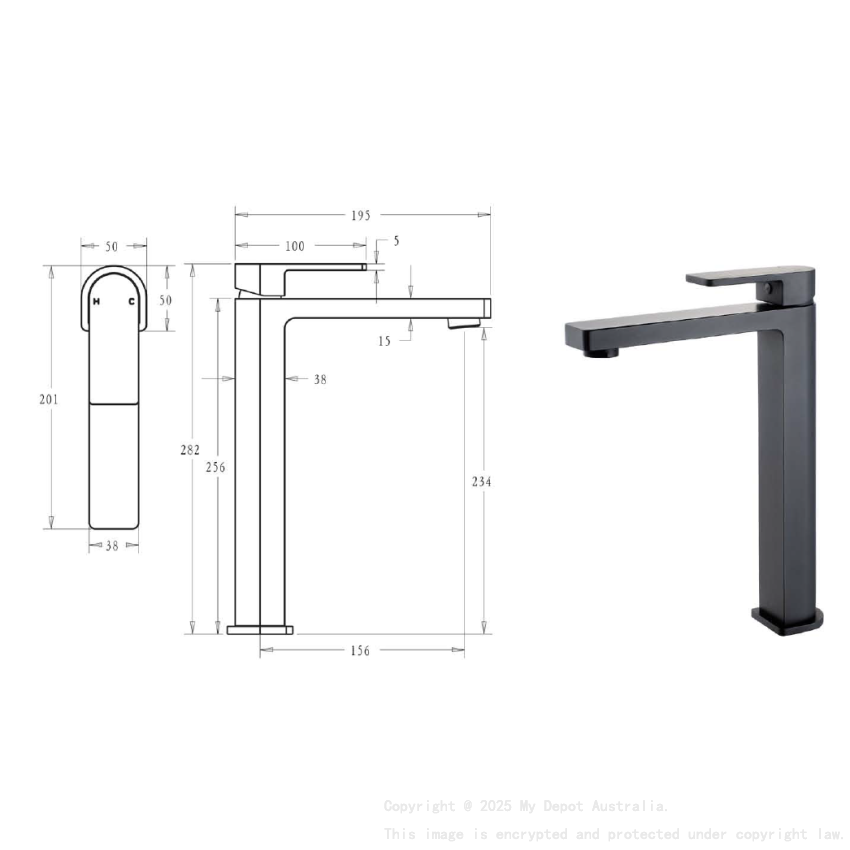 Flores High Rise Basin Mixer Matt Black