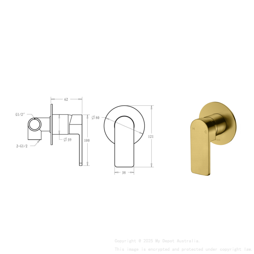 Flores Wall Mixer Brushed Gold