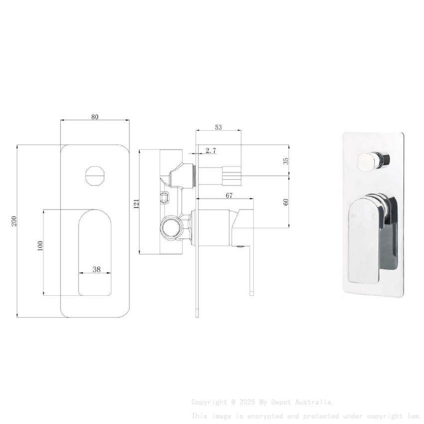 Flores Wall Mixer with Diverter Chrome