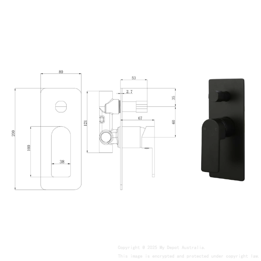 Flores Wall Mixer with Diverter Matt Black