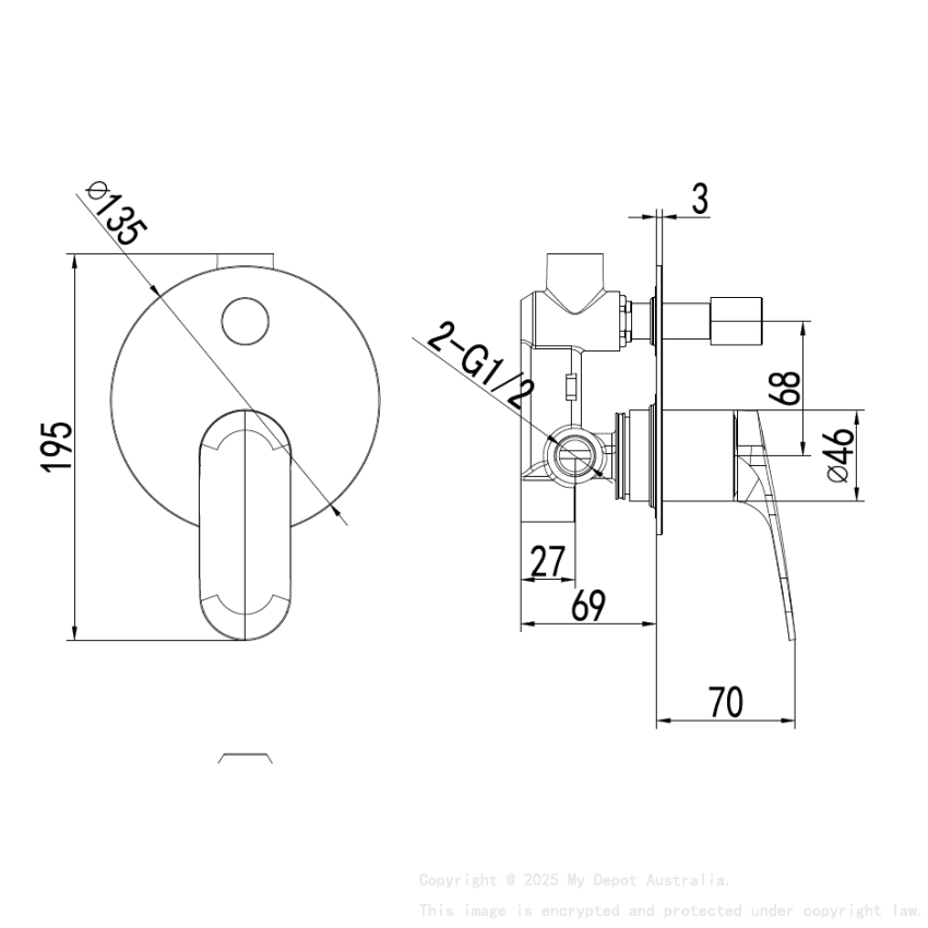 Sulu II Wall Diverter Mixer Rough-In Body