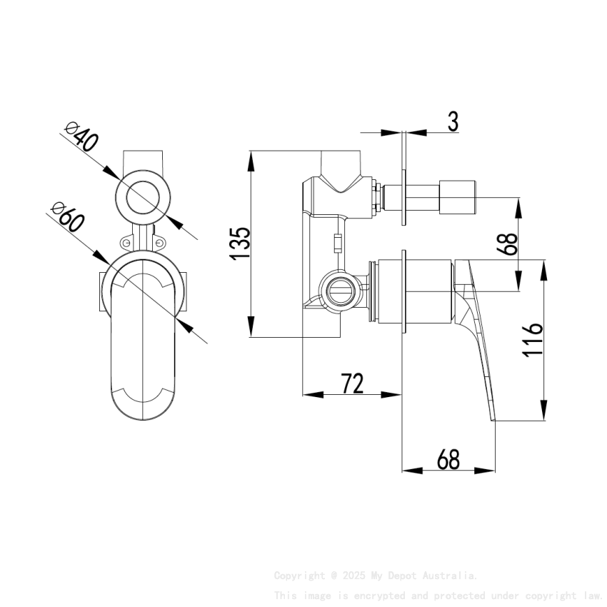 Sulu II Wall Diverter Mixer Trim Kits With Separate Cover Plate Matt Black