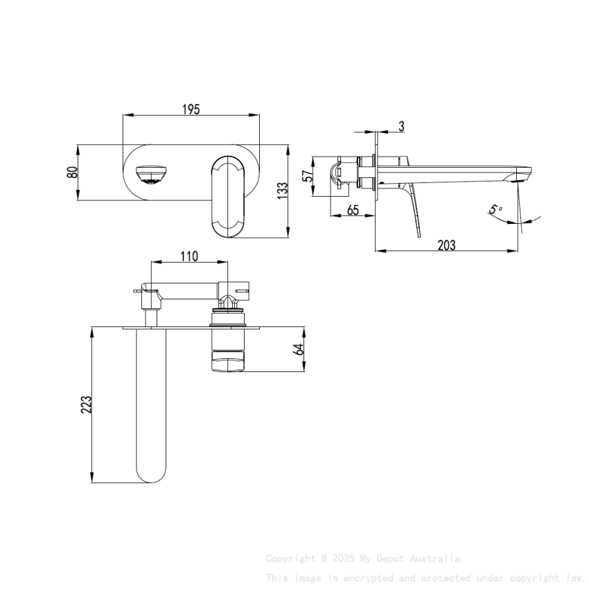 Sulu II Wall Basin Mixer Trim Kits Matt Black