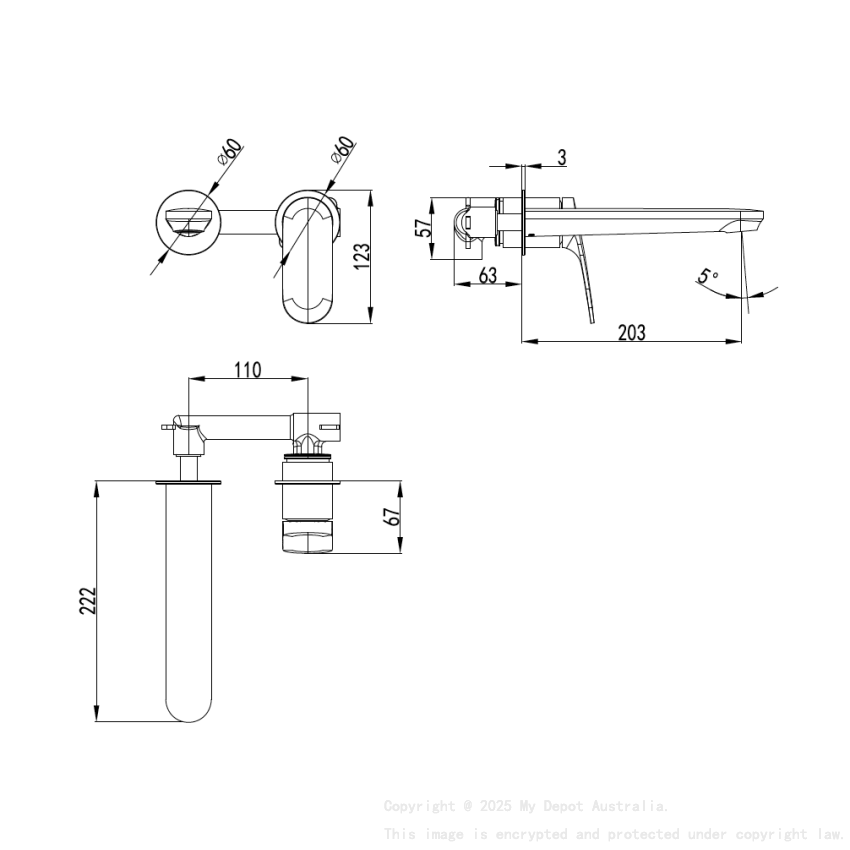 Sulu II Wall Basin Mixer Trim Kits With Separate Cover Plate Matt Black
