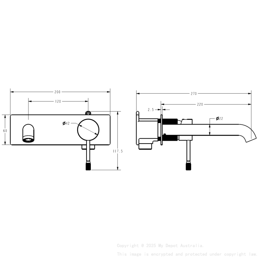 Linie Wall Basin Mixer Trim Kit With 220mm Spout Matt Black